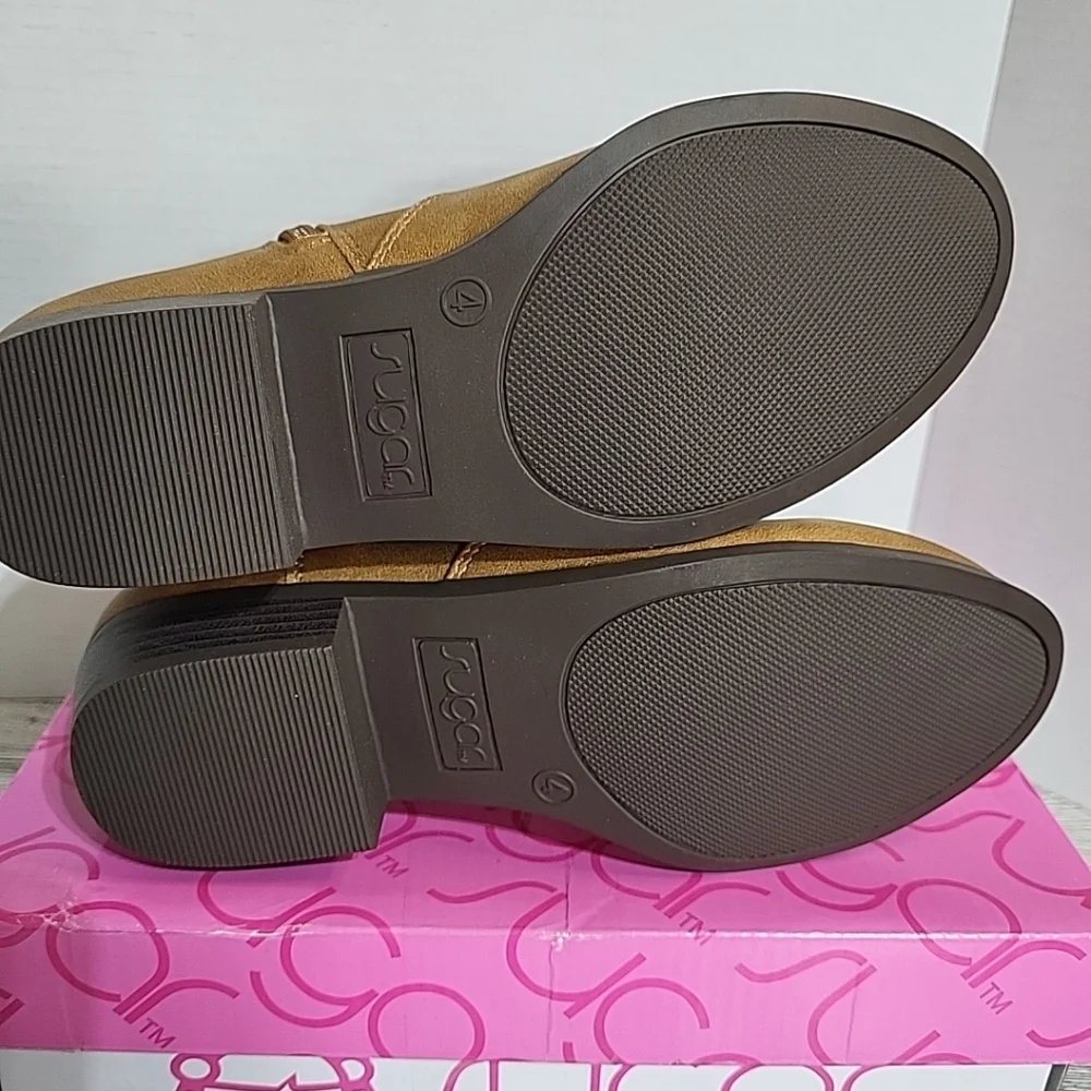 Sugar Missy‎ Heeled Bootie Ankle 4M Tan-T Bally Zipper Sides NEW Western